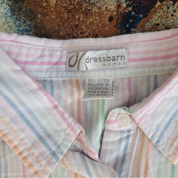 Dress barn Woman's Button Front Shirt Multicolor Stripe Long Sleeve Collar 1X - Picture 7 of 12
